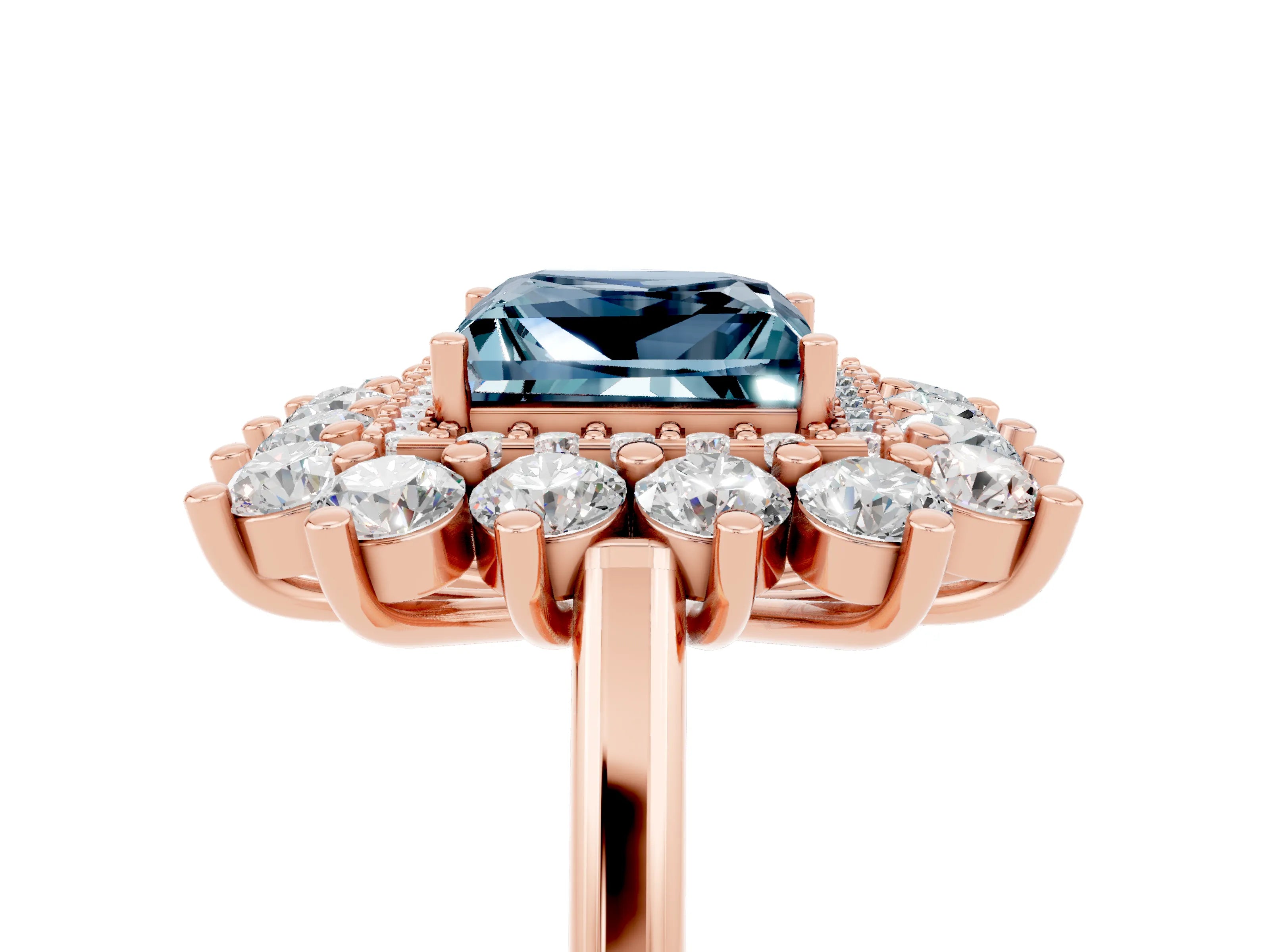 Rose gold Princess Cut Halo Cluster Diamond Ring with Pave Band and Four-Prong Setting_5