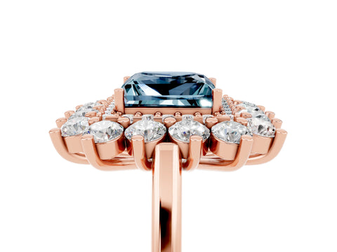 Rose gold Princess Cut Halo Cluster Diamond Ring with Pave Band and Four-Prong Setting_5