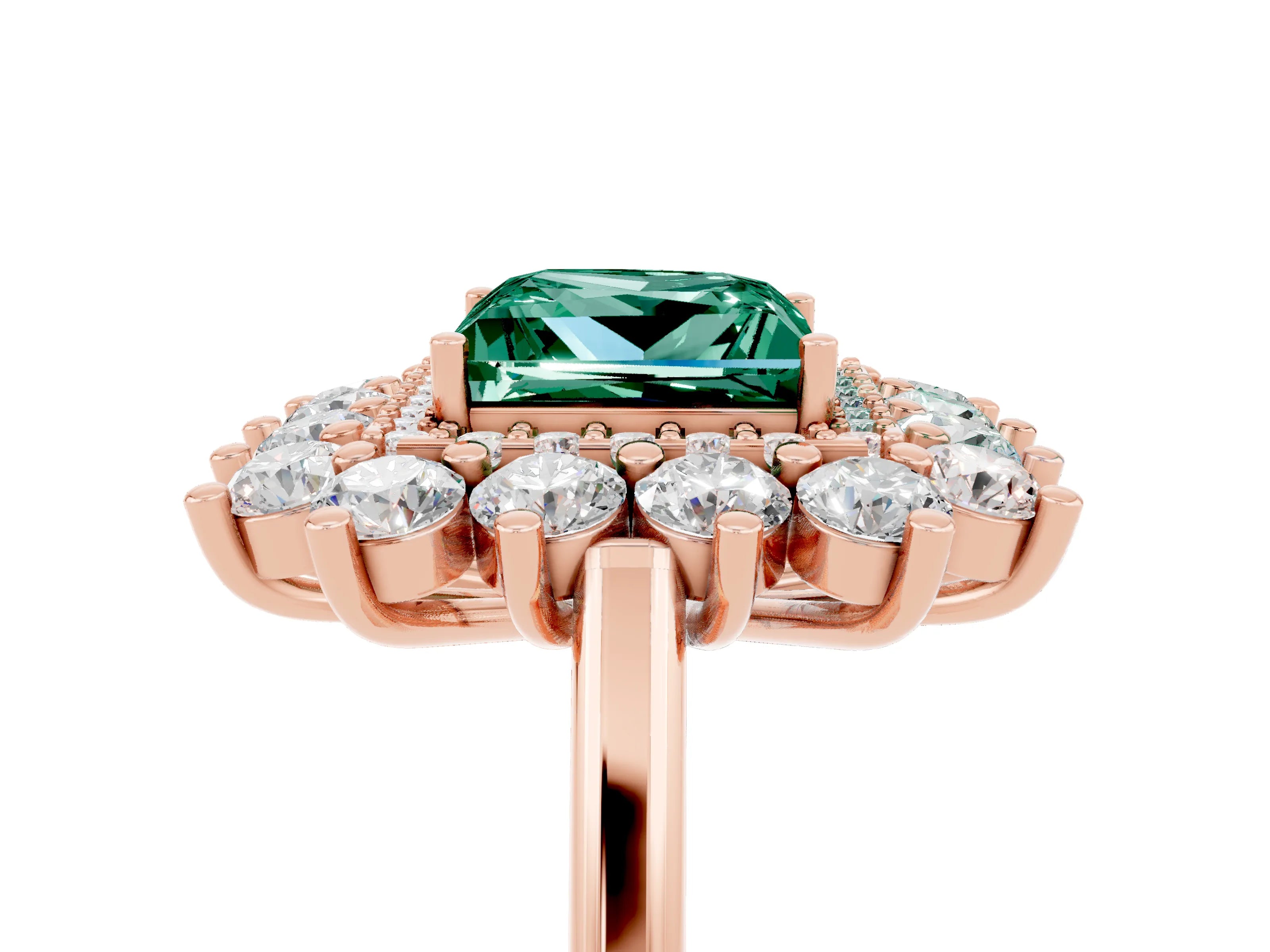 Rose gold Princess Cut Halo Cluster Diamond Ring with Pave Band and Four-Prong Setting_5