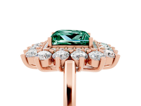 Rose gold Princess Cut Halo Cluster Diamond Ring with Pave Band and Four-Prong Setting_5