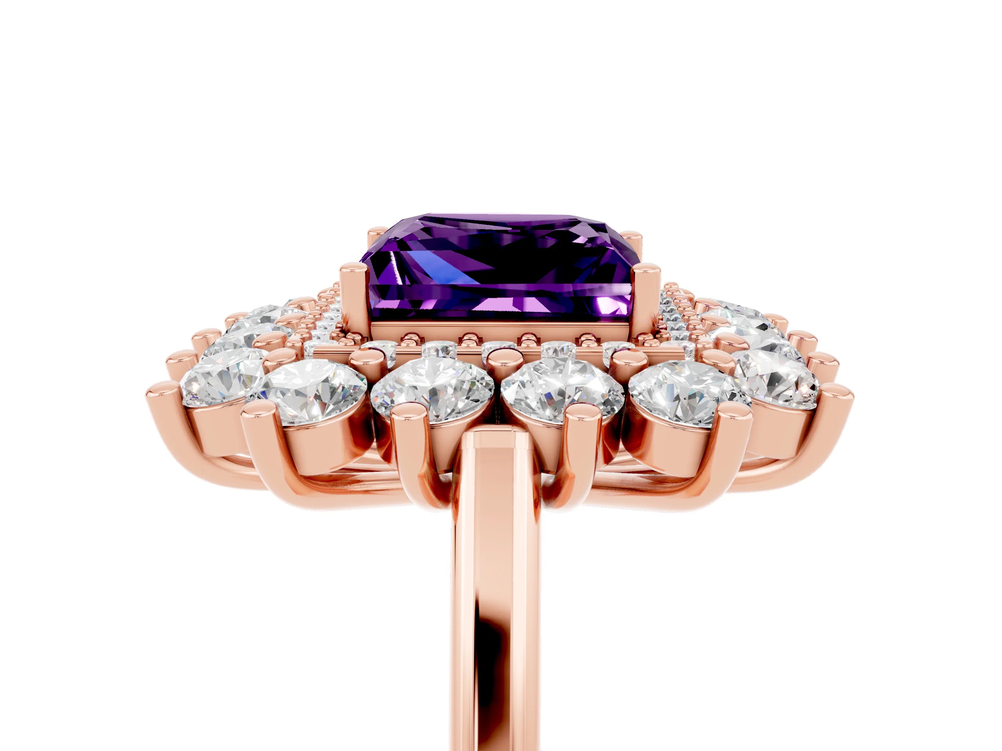 Rose gold Princess Cut Halo Cluster Diamond Ring with Pave Band and Four-Prong Setting_5