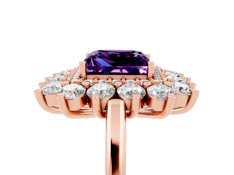 Rose gold Princess Cut Halo Cluster Diamond Ring with Pave Band and Four-Prong Setting_5