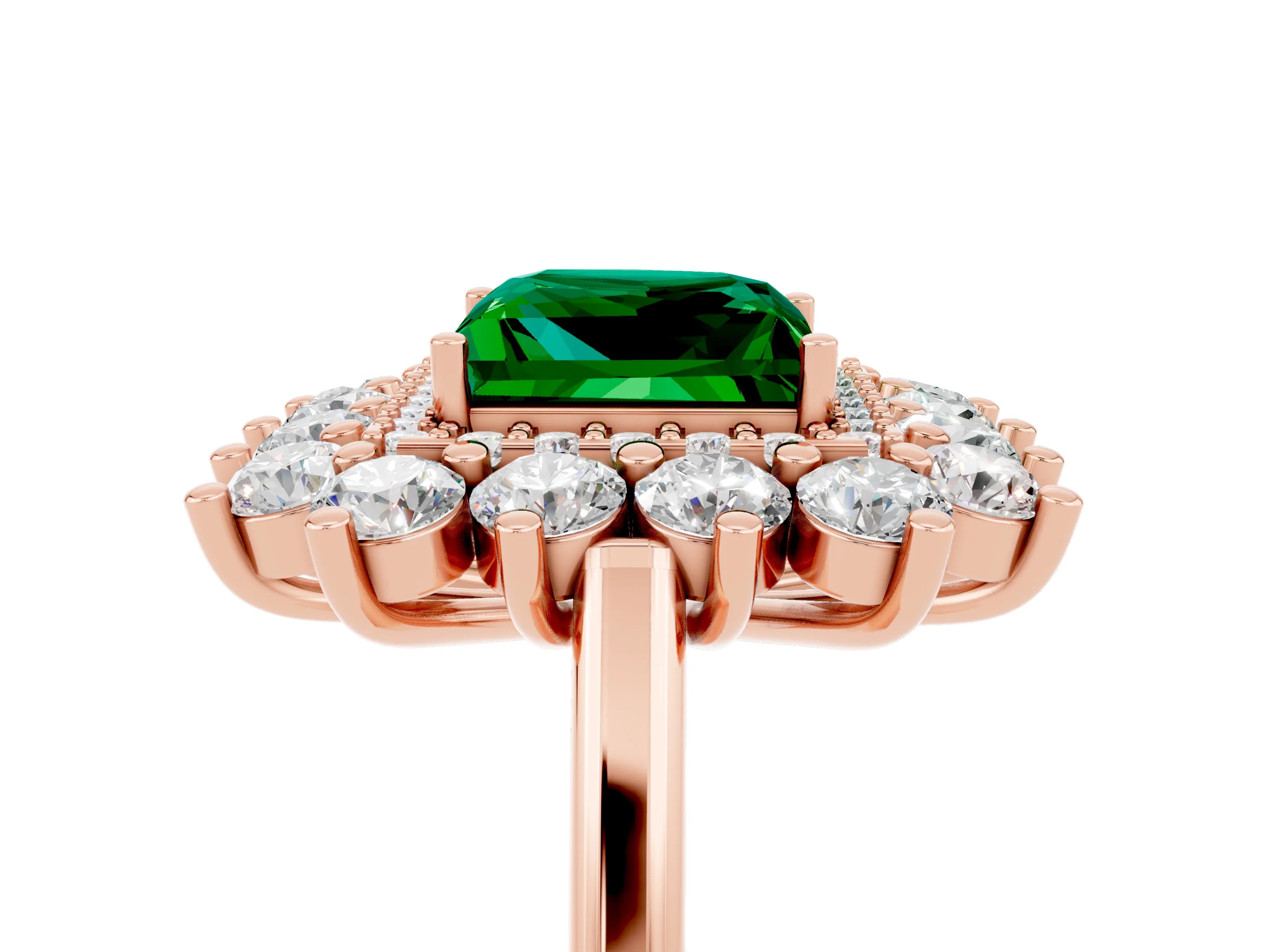 Rose gold Princess Cut Halo Cluster Diamond Ring with Pave Band and Four-Prong Setting_5