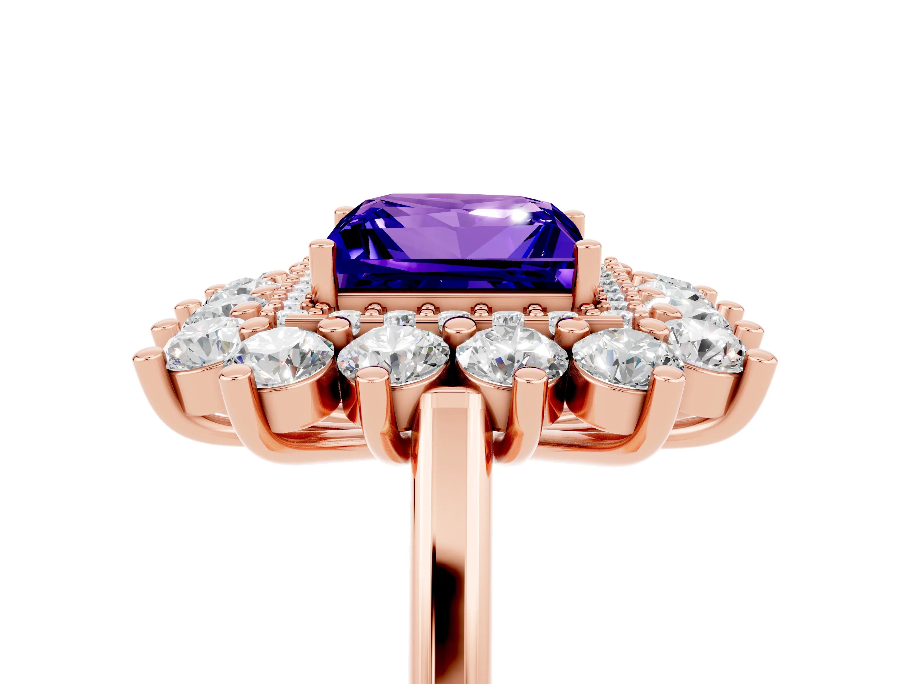 Rose gold Princess Cut Halo Cluster Diamond Ring with Pave Band and Four-Prong Setting_5