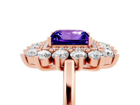 Rose gold Princess Cut Halo Cluster Diamond Ring with Pave Band and Four-Prong Setting_5