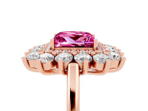 Rose gold Princess Cut Halo Cluster Diamond Ring with Pave Band and Four-Prong Setting_5