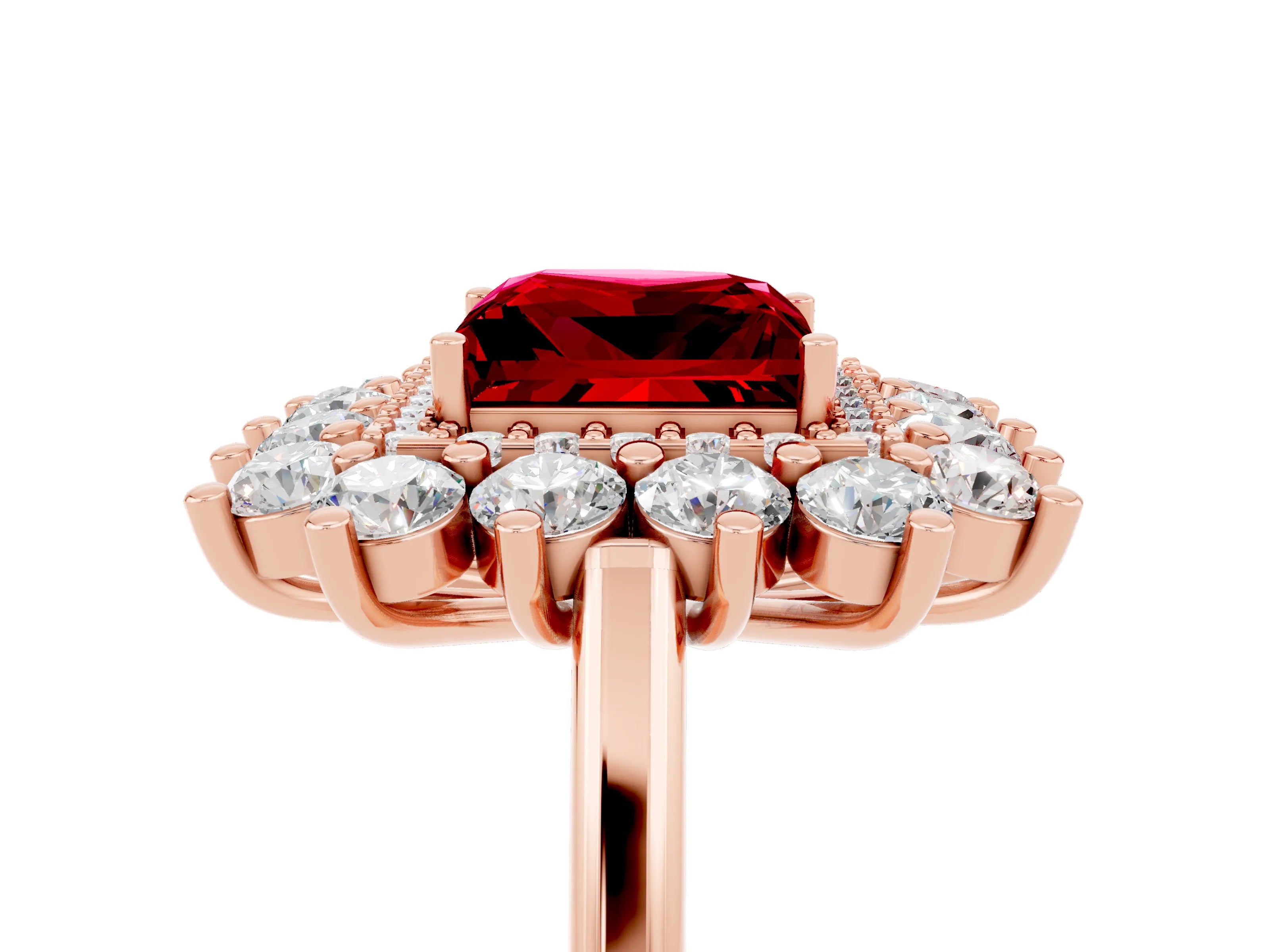 Rose gold Princess Cut Halo Cluster Diamond Ring with Pave Band and Four-Prong Setting_5