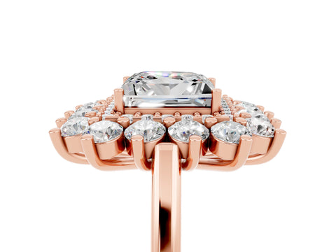 Rose gold Princess Cut Halo Cluster Diamond Ring with Pave Band and Four-Prong Setting_5