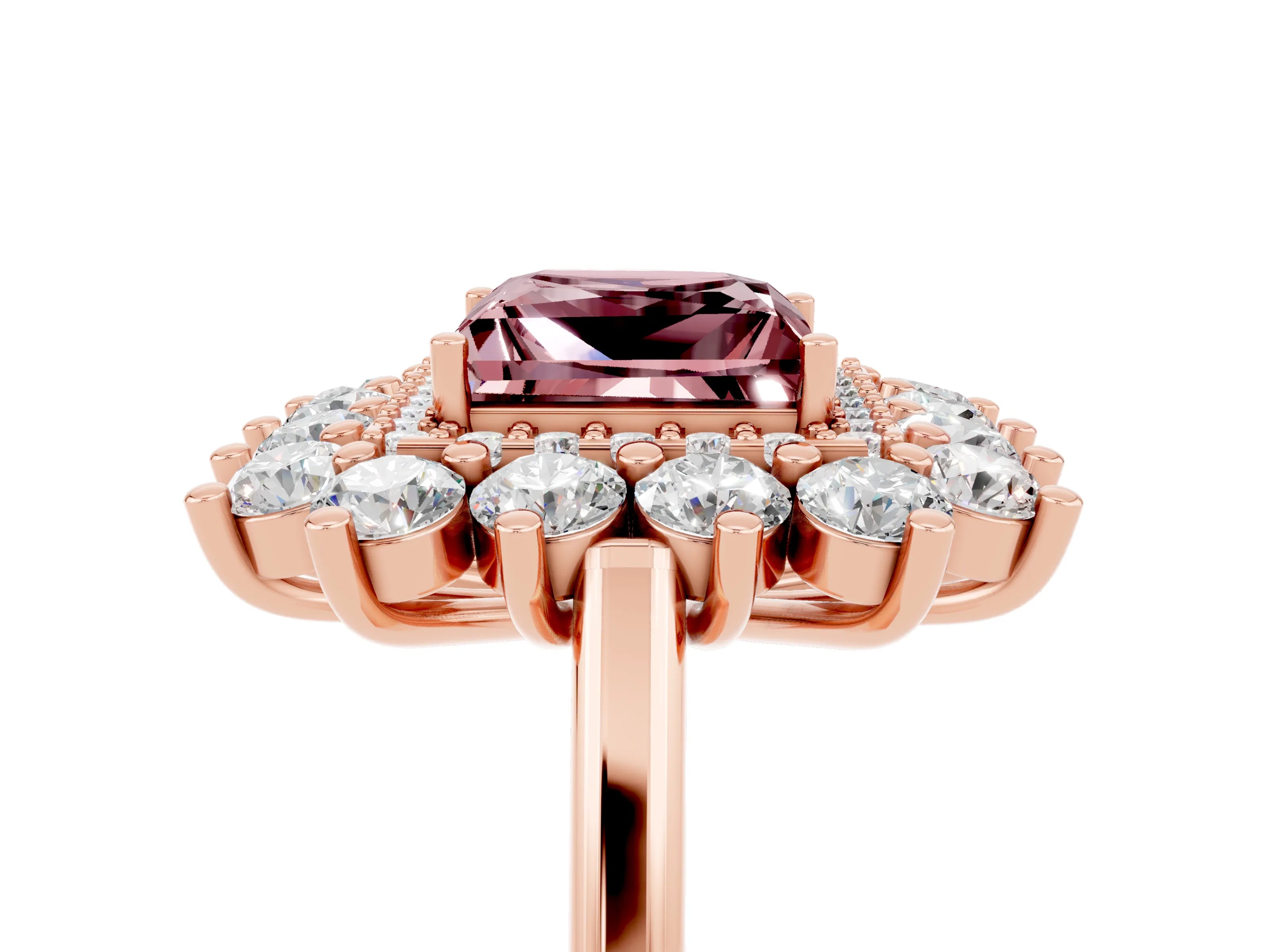 Rose gold Princess Cut Halo Cluster Diamond Ring with Pave Band and Four-Prong Setting_5
