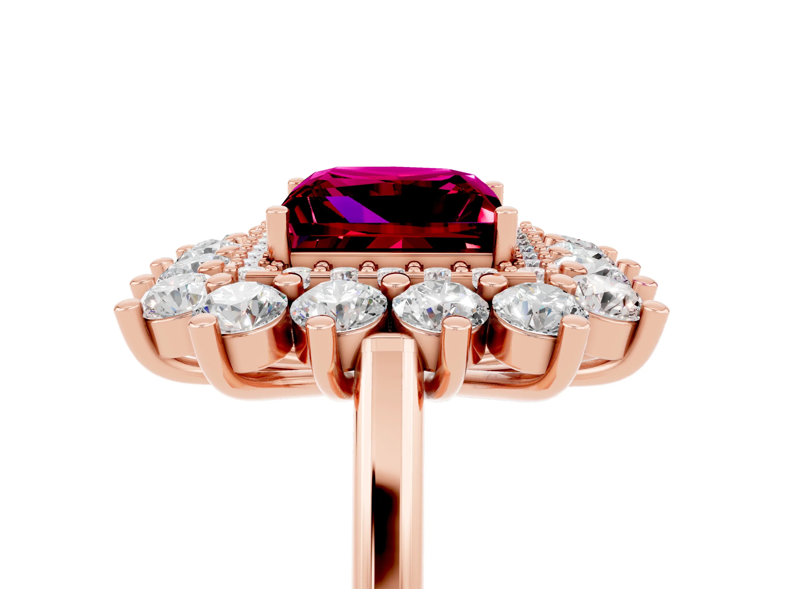 Rose gold Princess Cut Halo Cluster Diamond Ring with Pave Band and Four-Prong Setting_5