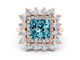 Rose gold Princess Cut Halo Cluster Diamond Ring with Pave Band and Four-Prong Setting_6
