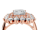 Rose gold Princess Cut Halo Cluster Diamond Ring with Pave Band and Four-Prong Setting_7