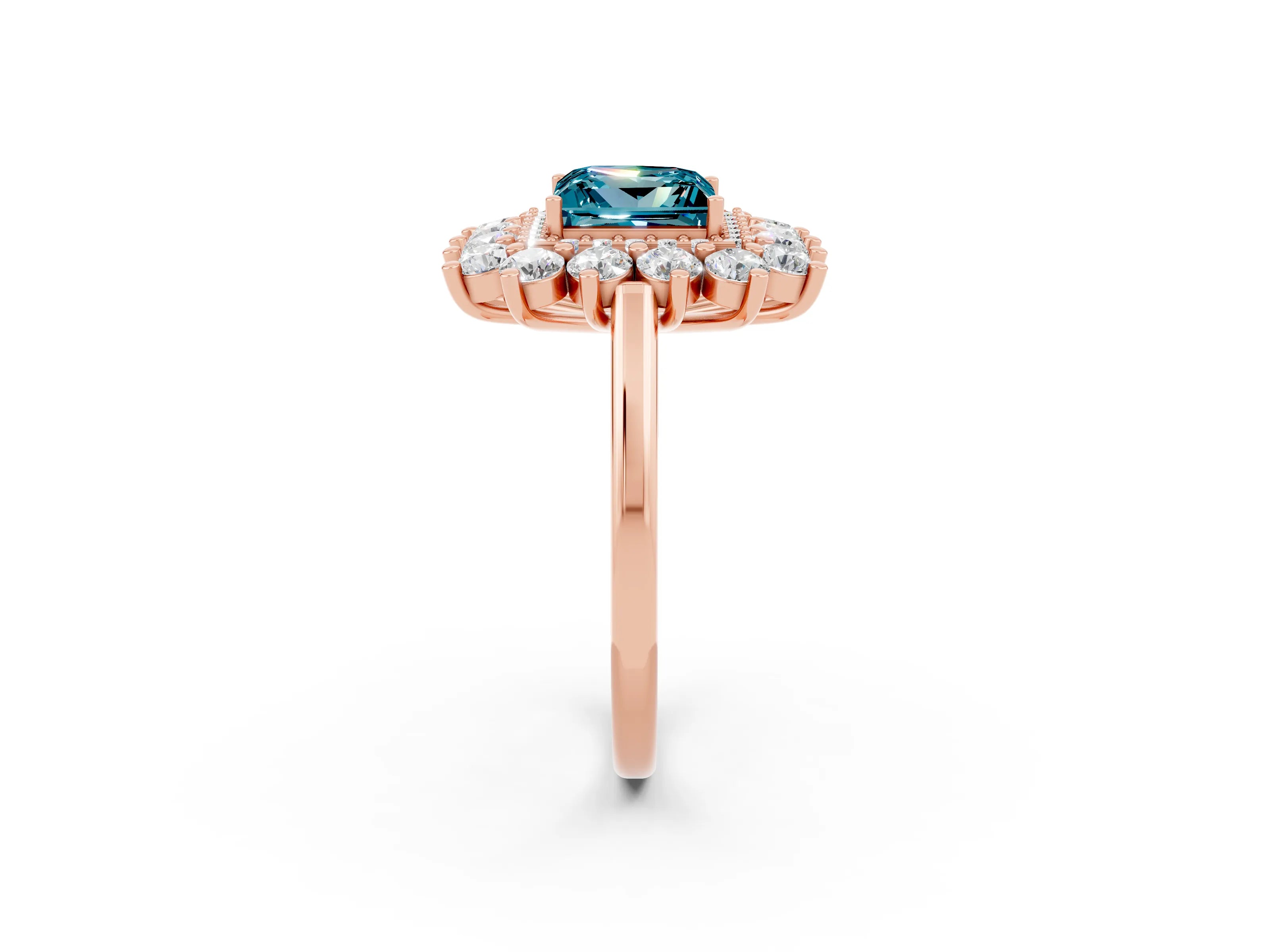 Rose gold Princess Cut Halo Cluster Diamond Ring with Pave Band and Four-Prong Setting_8