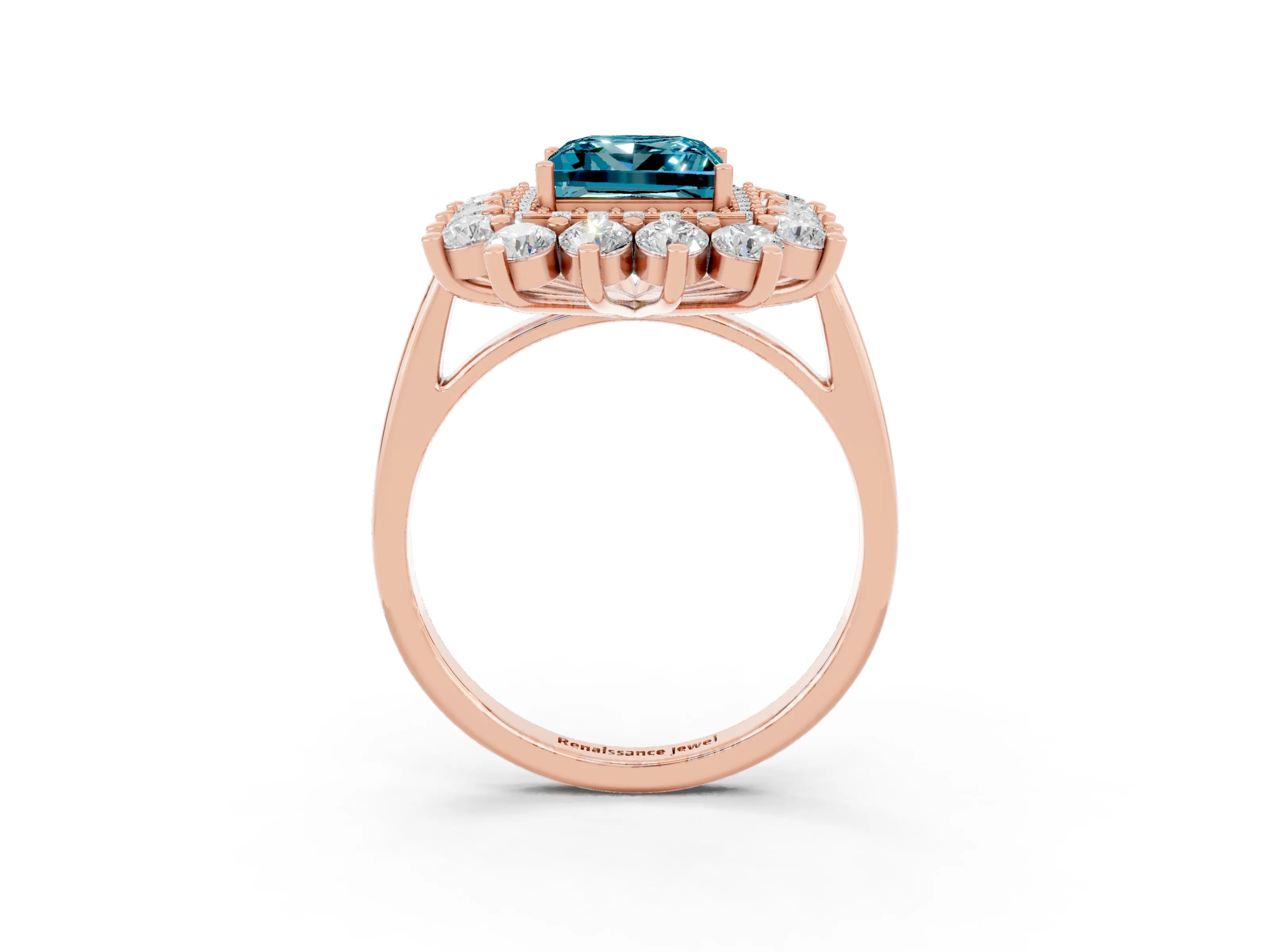 Rose gold Princess Cut Halo Cluster Diamond Ring with Pave Band and Four-Prong Setting_9