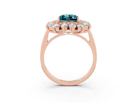 Rose gold Princess Cut Halo Cluster Diamond Ring with Pave Band and Four-Prong Setting_9