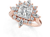 Rose gold Princess Cut Halo Diamond Cluster Ring with Marquise and Round Stones on a White Gold Band with Prong Setting_28