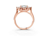 Rose gold Princess Cut Halo Diamond Cluster Ring with Marquise and Round Stones on a White Gold Band with Prong Setting_30