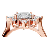 Rose gold Princess Cut Halo Diamond Cluster Ring with Marquise and Round Stones on a White Gold Band with Prong Setting_31