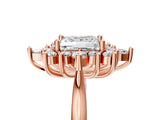 Rose gold Princess Cut Halo Diamond Cluster Ring with Marquise and Round Stones on a White Gold Band with Prong Setting_32