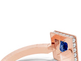 Rose gold Princess Cut Halo Diamond Engagement Ring with Milgrain Pave Band and Four-Prong Setting