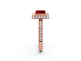 Rose gold Princess Cut Halo Diamond Engagement Ring with Milgrain Pave Band and Four-Prong Setting_2