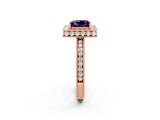 Rose gold Princess Cut Halo Diamond Engagement Ring with Milgrain Pave Band and Four-Prong Setting_2