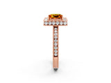 Rose gold Princess Cut Halo Diamond Engagement Ring with Milgrain Pave Band and Four-Prong Setting_2