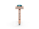 Rose gold Princess Cut Halo Diamond Engagement Ring with Milgrain Pave Band and Four-Prong Setting_2
