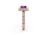 Rose gold Princess Cut Halo Diamond Engagement Ring with Milgrain Pave Band and Four-Prong Setting_2