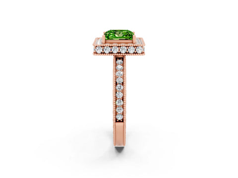 Rose gold Princess Cut Halo Diamond Engagement Ring with Milgrain Pave Band and Four-Prong Setting_2