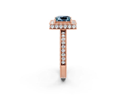 Rose gold Princess Cut Halo Diamond Engagement Ring with Milgrain Pave Band and Four-Prong Setting_2