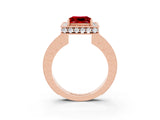 Rose gold Princess Cut Halo Diamond Engagement Ring with Milgrain Pave Band and Four-Prong Setting_3