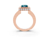 Rose gold Princess Cut Halo Diamond Engagement Ring with Milgrain Pave Band and Four-Prong Setting_3
