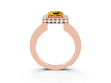 Rose gold Princess Cut Halo Diamond Engagement Ring with Milgrain Pave Band and Four-Prong Setting_3
