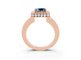 Rose gold Princess Cut Halo Diamond Engagement Ring with Milgrain Pave Band and Four-Prong Setting_3