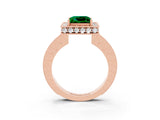 Rose gold Princess Cut Halo Diamond Engagement Ring with Milgrain Pave Band and Four-Prong Setting_3