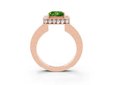 Rose gold Princess Cut Halo Diamond Engagement Ring with Milgrain Pave Band and Four-Prong Setting_3