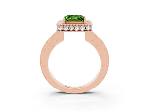 Rose gold Princess Cut Halo Diamond Engagement Ring with Milgrain Pave Band and Four-Prong Setting_3
