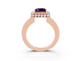 Rose gold Princess Cut Halo Diamond Engagement Ring with Milgrain Pave Band and Four-Prong Setting_3