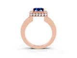 Rose gold Princess Cut Halo Diamond Engagement Ring with Milgrain Pave Band and Four-Prong Setting_3