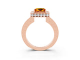 Rose gold Princess Cut Halo Diamond Engagement Ring with Milgrain Pave Band and Four-Prong Setting_3