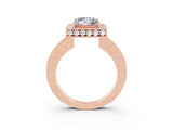 Rose gold Princess Cut Halo Diamond Engagement Ring with Milgrain Pave Band and Four-Prong Setting_3