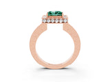 Rose gold Princess Cut Halo Diamond Engagement Ring with Milgrain Pave Band and Four-Prong Setting_3