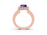 Rose gold Princess Cut Halo Diamond Engagement Ring with Milgrain Pave Band and Four-Prong Setting_3