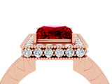 Rose gold Princess Cut Halo Diamond Engagement Ring with Milgrain Pave Band and Four-Prong Setting_4