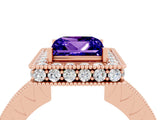 Rose gold Princess Cut Halo Diamond Engagement Ring with Milgrain Pave Band and Four-Prong Setting_4