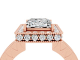 Rose gold Princess Cut Halo Diamond Engagement Ring with Milgrain Pave Band and Four-Prong Setting_4