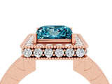 Rose gold Princess Cut Halo Diamond Engagement Ring with Milgrain Pave Band and Four-Prong Setting_4
