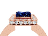 Rose gold Princess Cut Halo Diamond Engagement Ring with Milgrain Pave Band and Four-Prong Setting_4