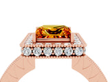 Rose gold Princess Cut Halo Diamond Engagement Ring with Milgrain Pave Band and Four-Prong Setting_4
